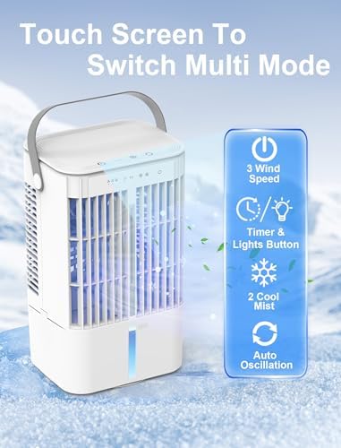 Portable Air Conditioner, 1200mL Evaporative Air Cooler, Personal Mini Air Conditioner with 3 Speeds & 2/4H Timer, 120° Oscillating Portable Ac Unit Fan Small Air Conditioner for Home Office Room