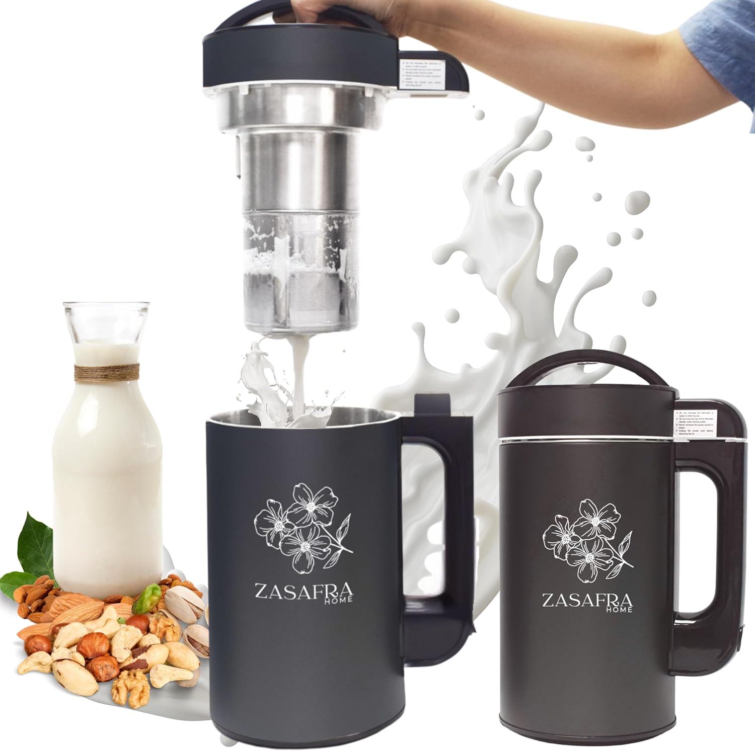 Nut Milk Maker Machine 50oz/1.5L Stainless Steel | 6-7 Cups Per Batch,7-IN-1 Appliance, Almond, Oat & Soy Milk Maker with Built-In Strainer -No Mesh Bags, Creamy Plant-Based Milks, Smoothies & Soups