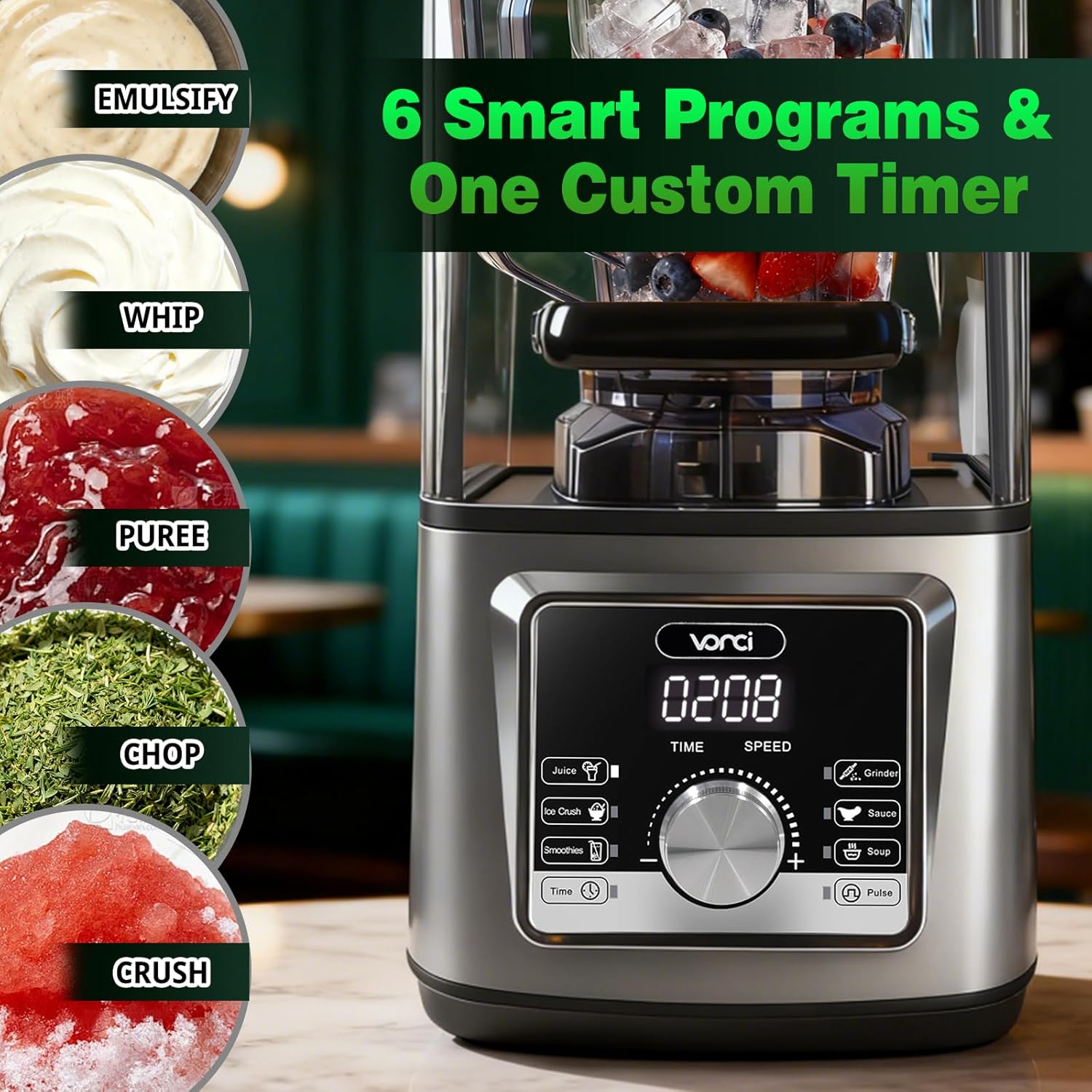 VONCI 2200W Commercial Blender With Sound Enclosure, 135OZ Large Capacity Quiet Blender For Smoothies, Heavy Duty Industrial Blenders For Restaurant, Perfect For Kitchen, Ice Crush, Milk Shake, Fruits