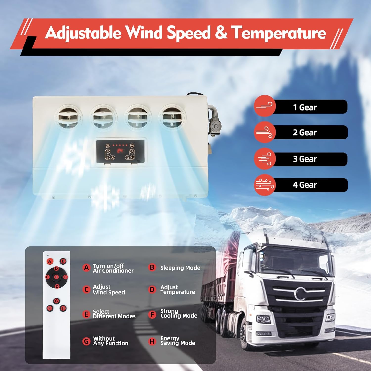 12V 800W Split RV Truck Air Conditioner Set with Outdoor & Indoor Unit, 12000 BTU Multifunctional Portable Camper Air Compressor, 4 Gears Mini Split AC System Unit Low Noise Fit for Rvs Motorhome Bus