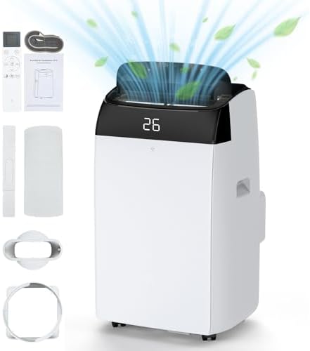 12000Btu Portable Air Conditioner with Remote Control, Quiet AC Unit with Cool, Dehumidifier & Fan Mode Room Cooling Up to 500 sq ft, 24 Hour Timer, Window Installation Kit for Home, White
