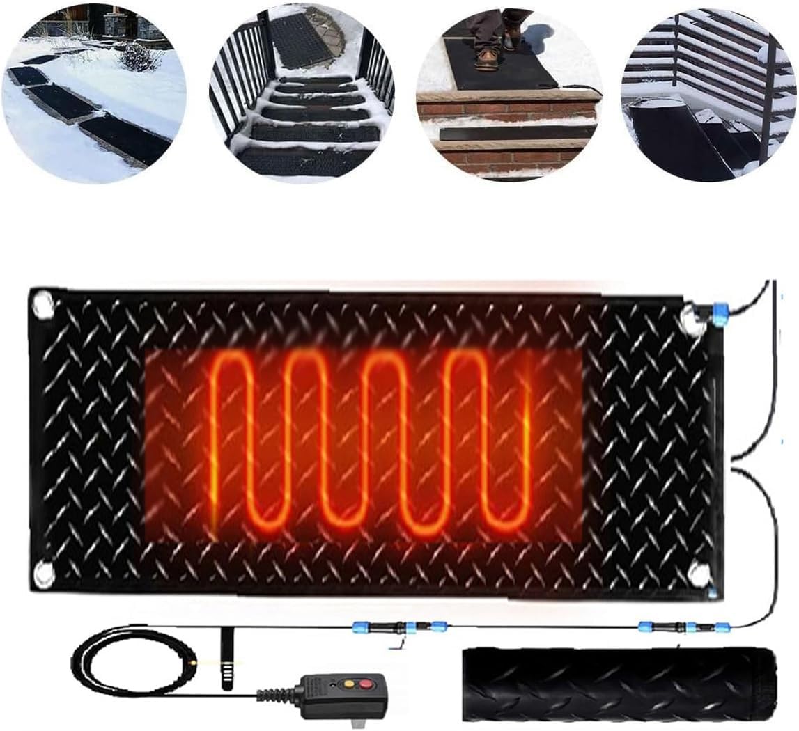 Heated Snow Melting Mats,1/2/3/4/5 pcs Non Slip Rubber Heated Mat Non-Slip Winter Removal and Ice Melt Products -Heating Entrance for Narrow Walkways Garages Use Snow Paths to Hot Tubs(5 Pcs,1