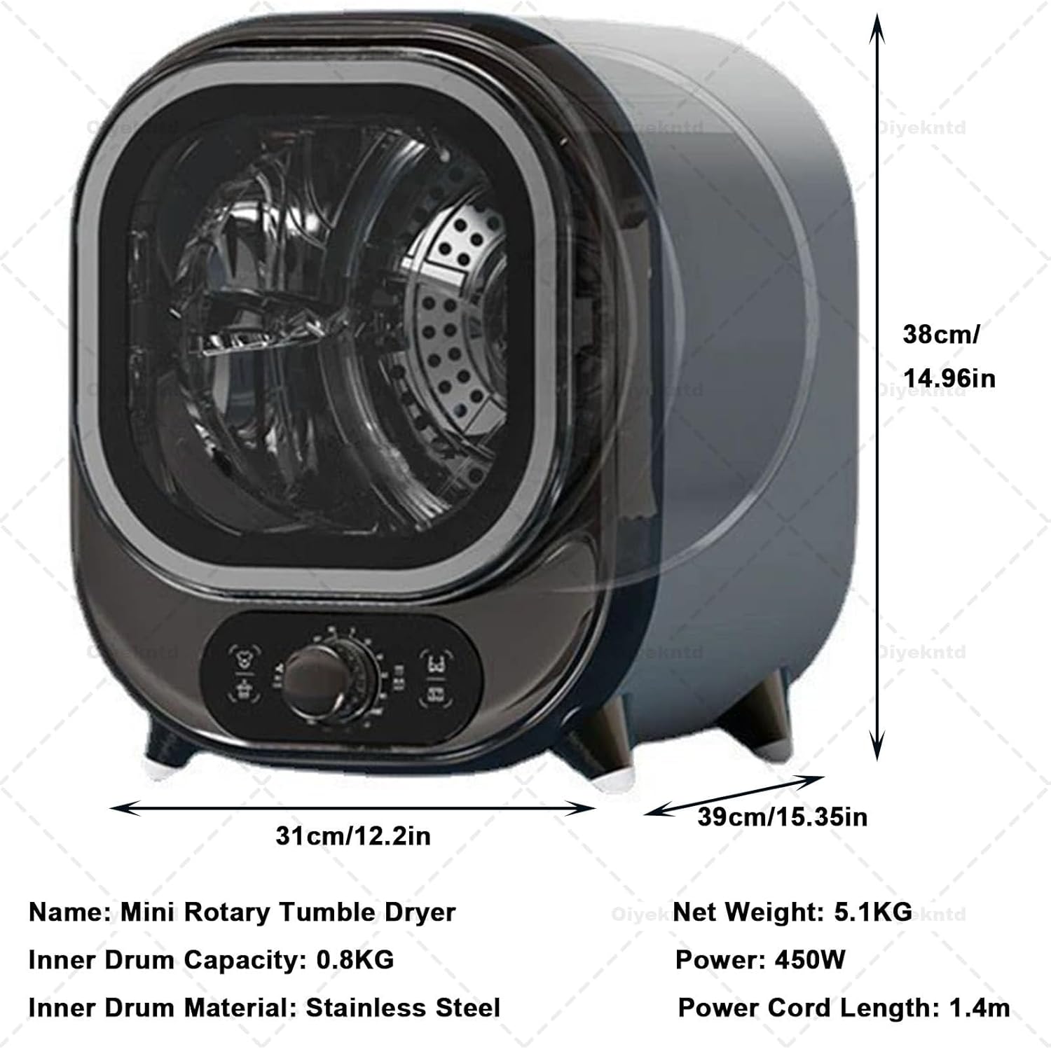 Condenser Tumble Dryer, 5kg Capacity Compact Portable Tumble Dryer, Small Condenser Dryer, Spin Dryer with 0.8kg Load Capacity, for Home, Apartments and Rvs Blue