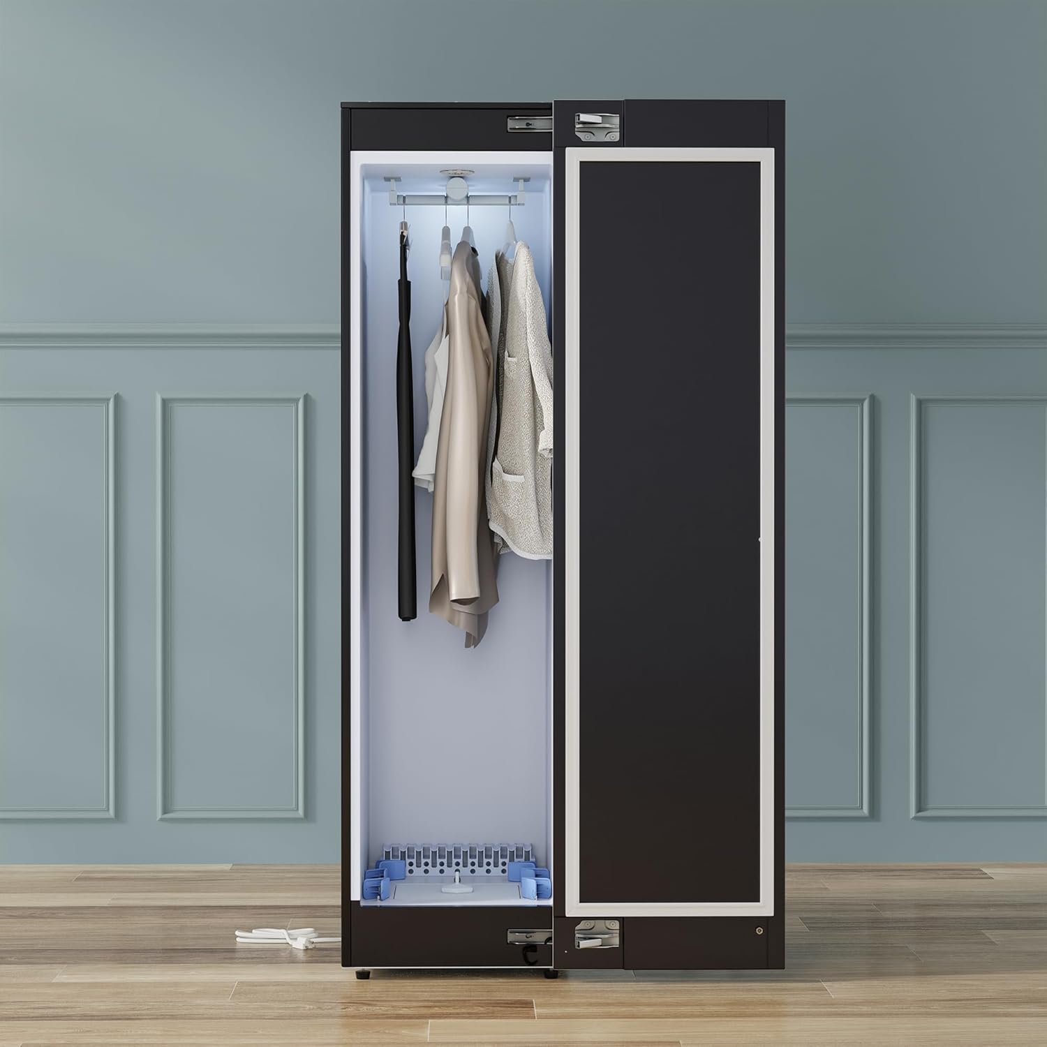 Equator 7.6cf Smart Steam Dryer Closet 4 Moving Hangers Quick20 Refresh Wrinkle Free in Black