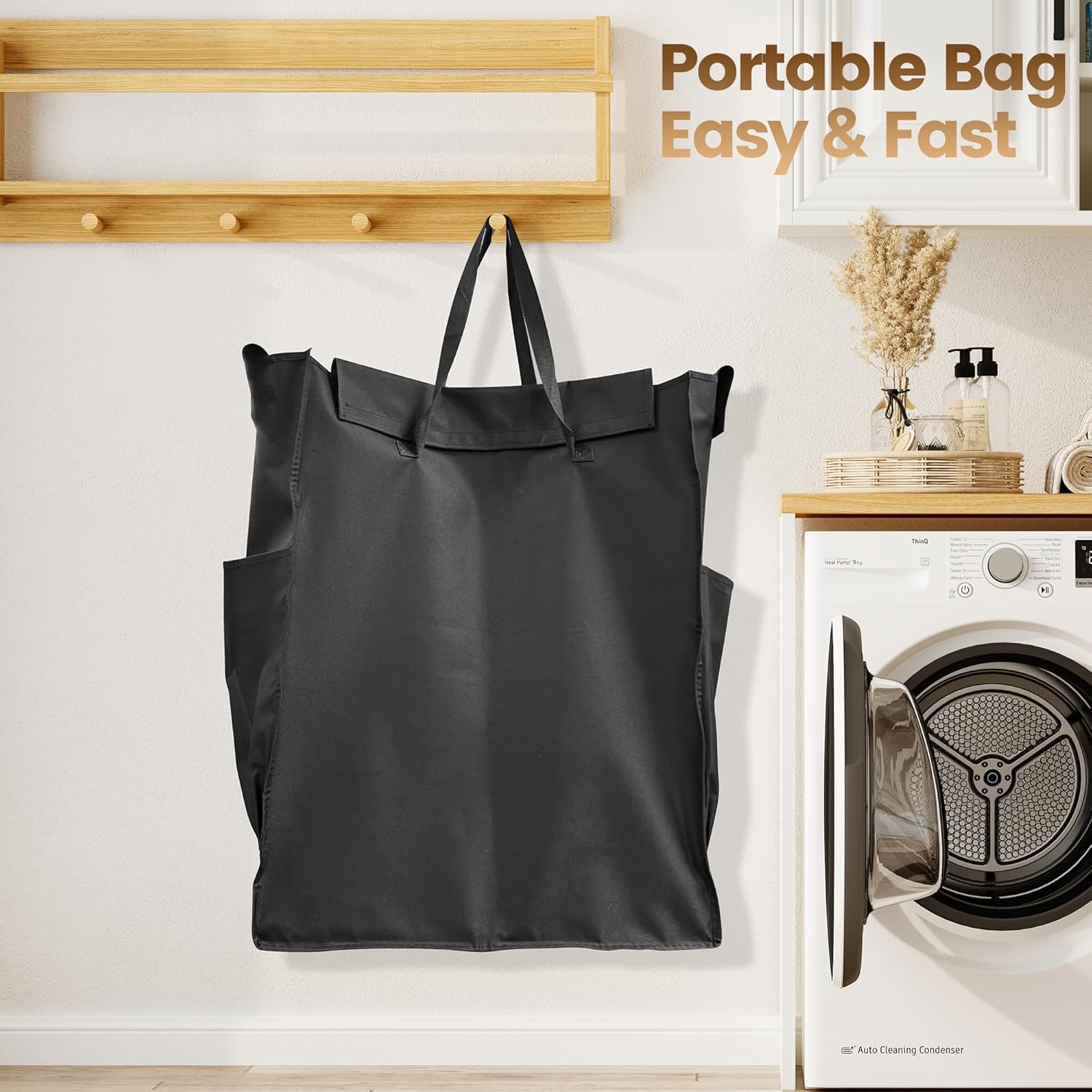 Homeiju 180L Large Laundry Hamper with Wheels, Rolling Laundry Basket with Metal Frame and Removable Bag Design, Dirty Clothes Laundry Cart for Bathroom, Dorm Room, Laundry Room, Black