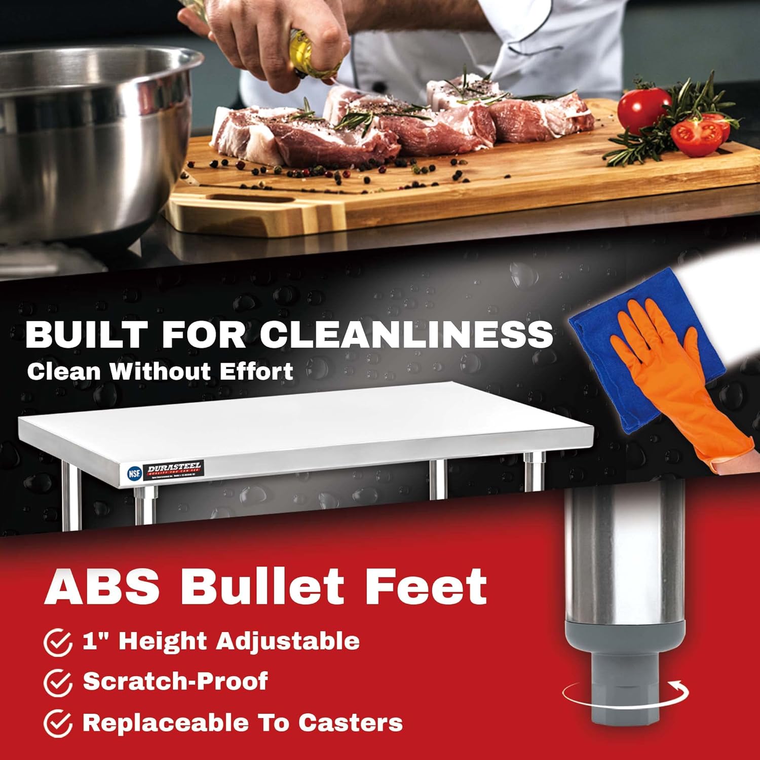 DuraSteel 24x30 Stainless Steel Work Table - NSF Commercial Prep Metal Table - Outdoor Pizza Oven Stand w/Under Shelf - Kitchen Island Laundry Utility Garage Microwave Stand Large Rolling Storage Cart