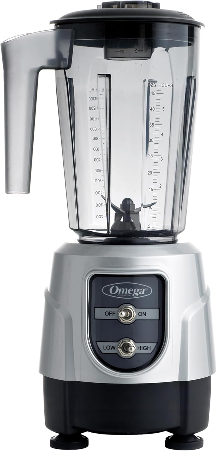 Omega Blender 1 HP 2 Speeds With Metal Drive Coupling and 48 oz BPA-Free Dishwasher Safe Tritan Blending Jar and Stainless Steel Wingtip Blade, 600-Watts, Stainless Steel