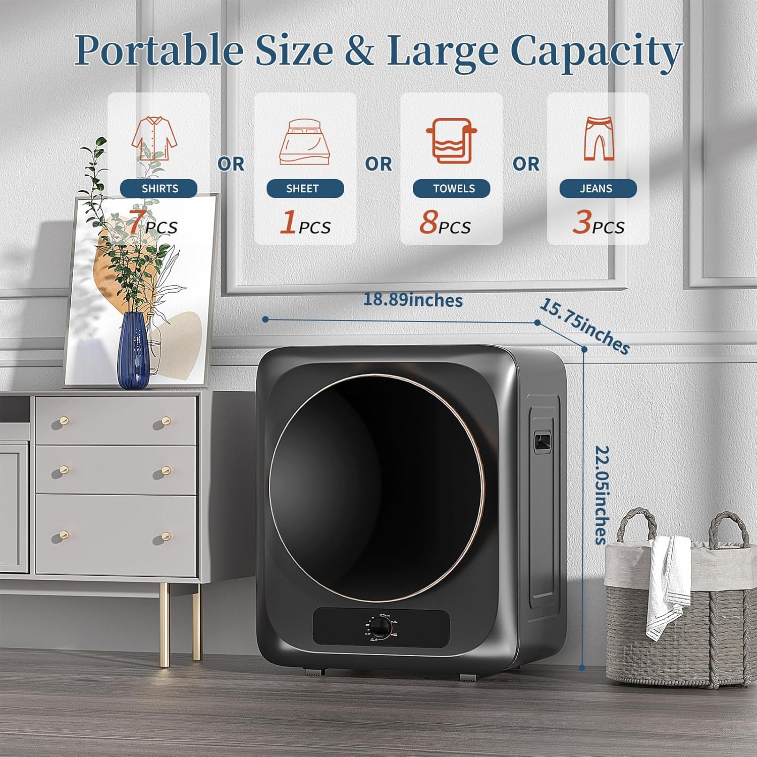 Zynkez 18Lbs Washer and 10Lbs Dryer Combo, Full Automatic Portable Laundry Set with 7 Wash Programs, 5 Dry Modes, Stainless Steel Tub, Compact for Apartments, Dorms, RVs