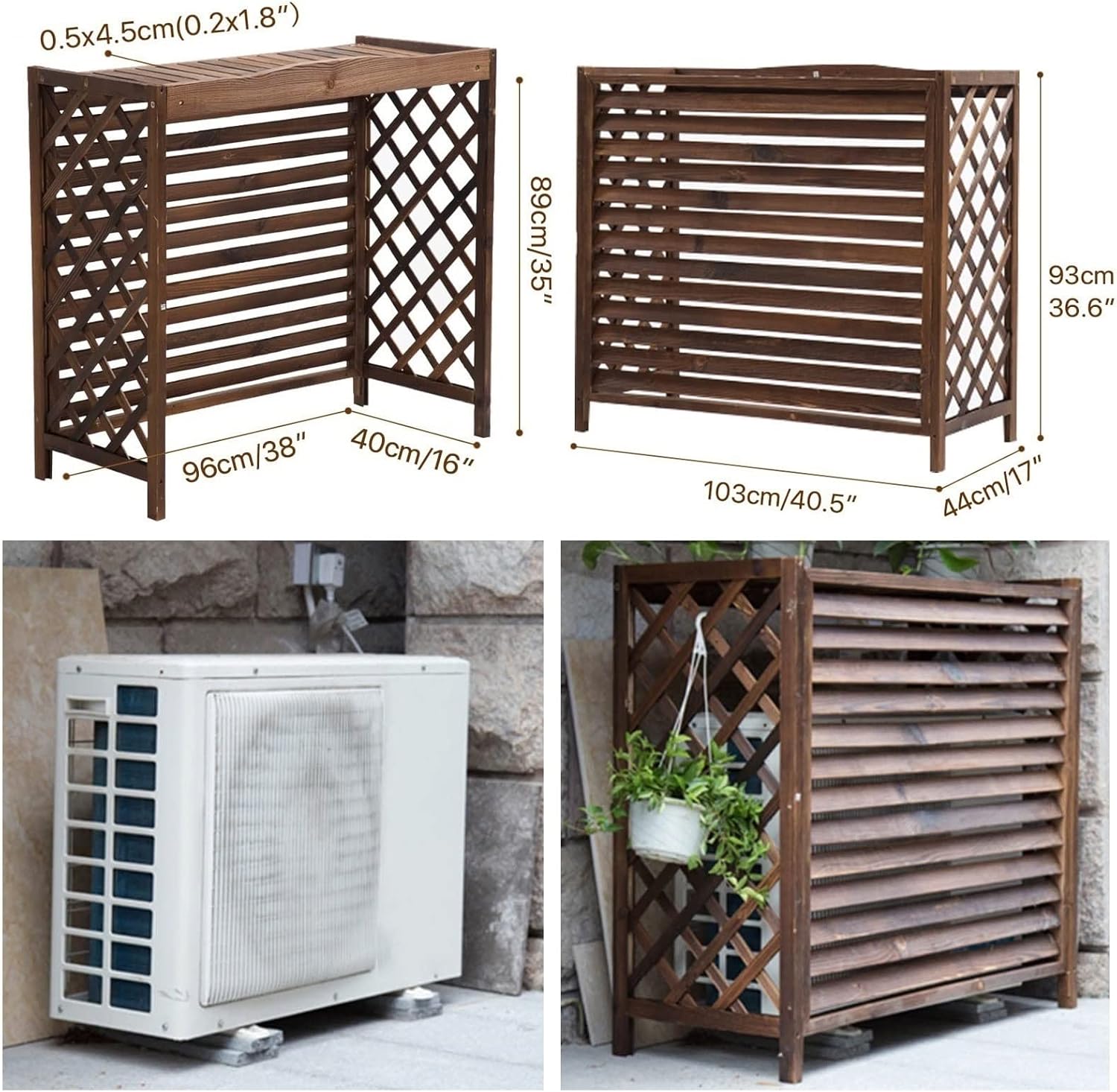 Split Air Conditioner Covers for Outside Units Trash Can Enclosure Flower Stand Protective grilles All Weather Heavy Duty Privacy Fence Screen Anti Theft Wooden AC Cover Outdoor (Size : 103