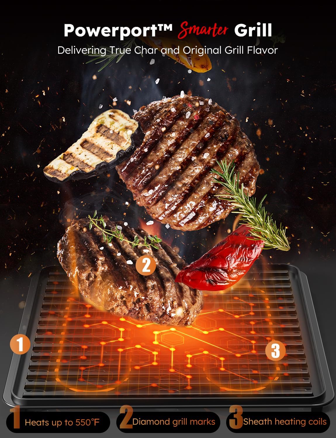 Nuwave Plug-In Grill Air Fryer Oven Combo w/Sheath Heaters, Authentic Char Flavor, 2024 New Convection System, 2X More Even, 100 Presets, Smarter Probe, 50-550°F, Stainless Steel