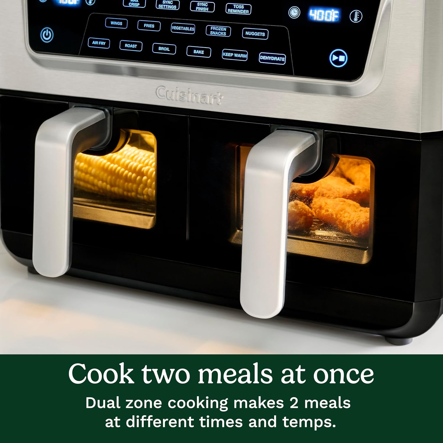 Cuisinart Dual Basket Air Fryer, Two Baskets 11 Qt in Total, 6 Functions: Air Fry, Roast, Bake, Broil, Dehydrate & Keep Warm, Features Sync Finish & Sync Settings, Toss Reminder & Auto-Pause, ADZ-112