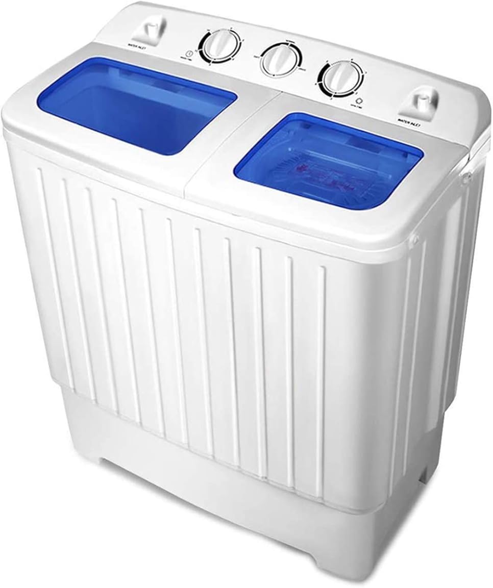 Portable Mini Compact Twin Tub Washing Machine 17.6lbs Washer Spain Spinner Portable Washing Machine, Blue+ White