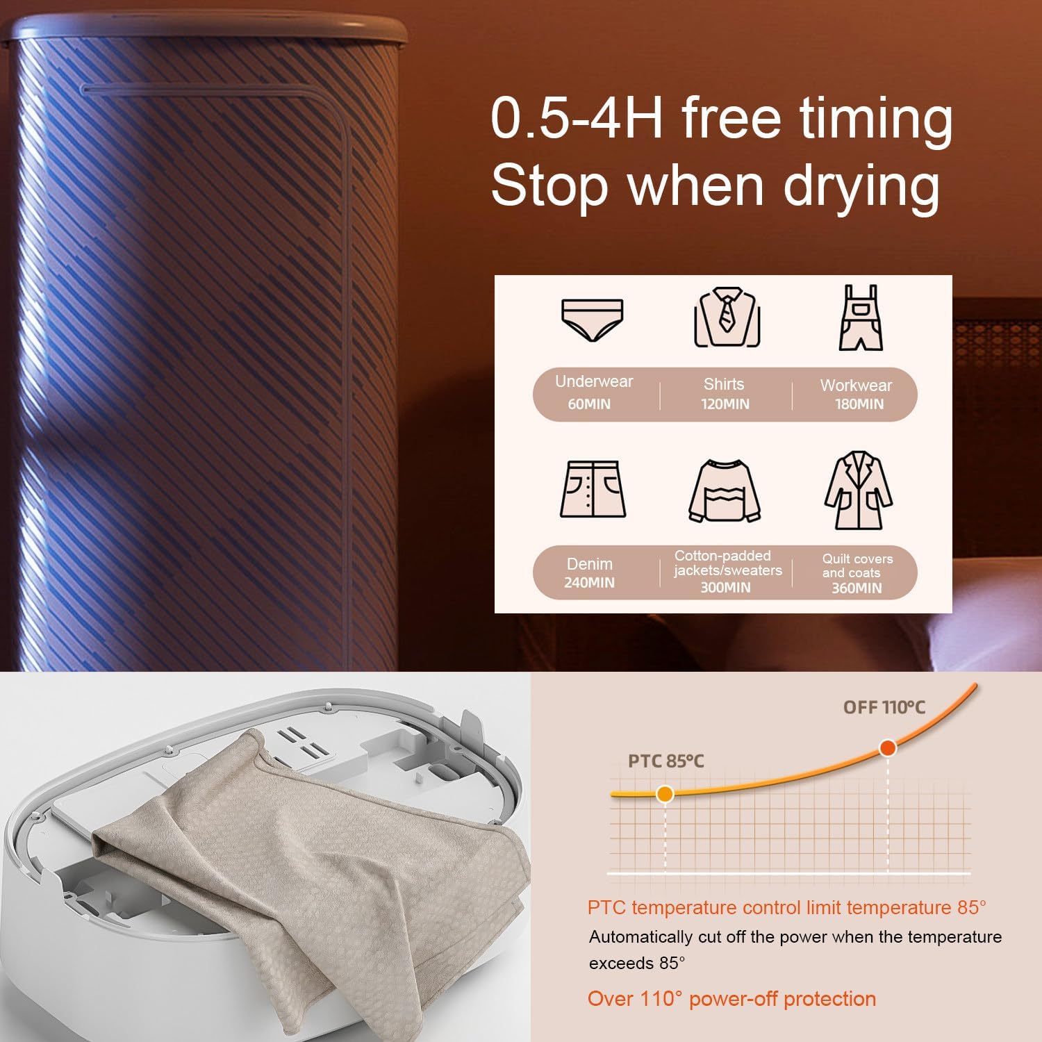 Portable Clothes Dryer - Portable Dryer,Electric Clothes Dryer, Automatic Ironing Machine,Underwear, Baby Clothes - Quick and Easy to Use Small/Compact Dryer Machine