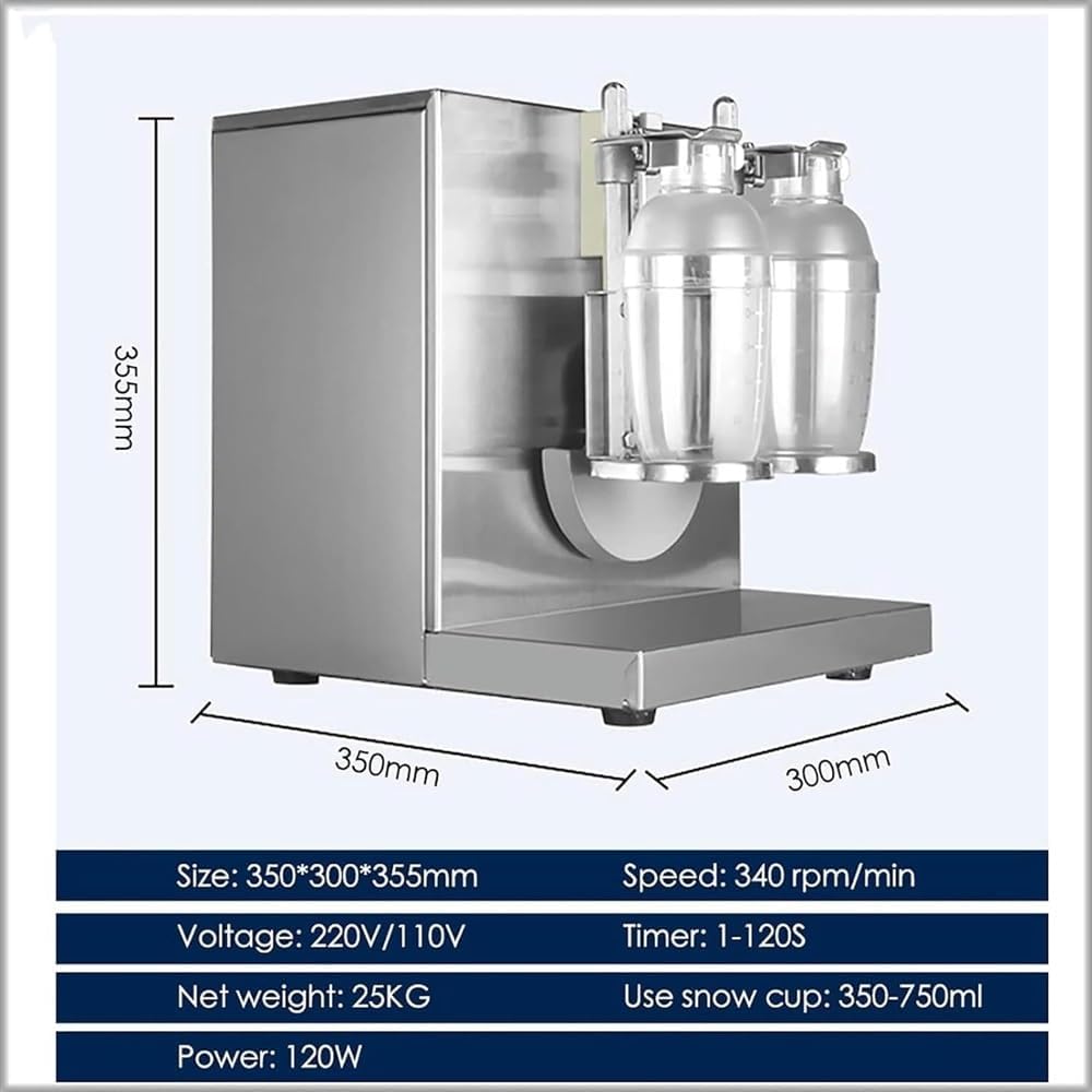 Stainless Steel Double Station Auto Control Mixer Blender,Bubble Boba Milk Tea Shaker Machine, with 2pcs 750ml Stainless Steel Cups and 2pcs 700ml Plastic Cups,
