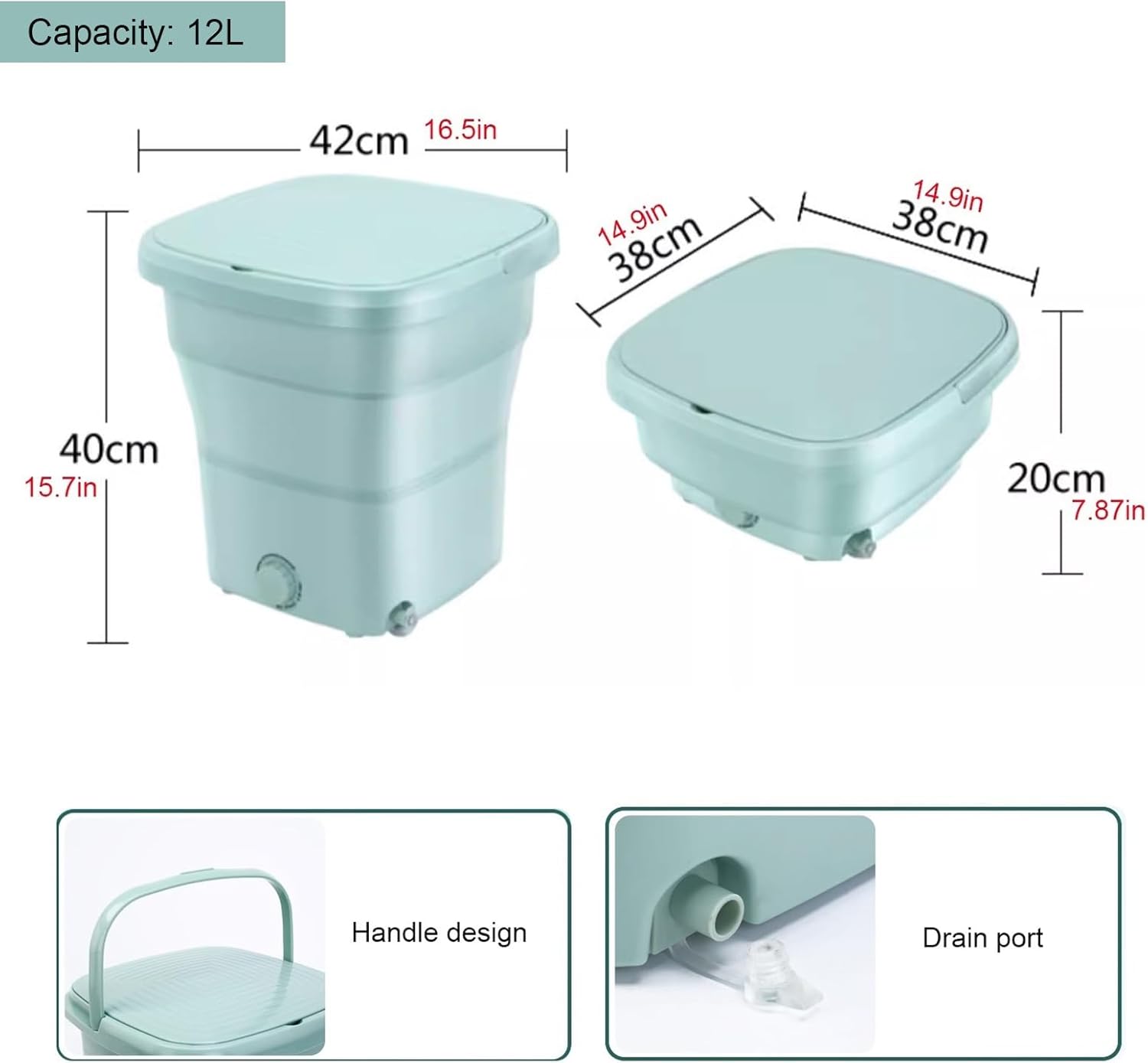 Portable Washing Machine, Mini 12L Foldable Washer and Dryer, Small Collapsible Laundry Washer, Ideal for Underwear, Socks, Baby Clothes,Travel Camping Apartment(Pink)