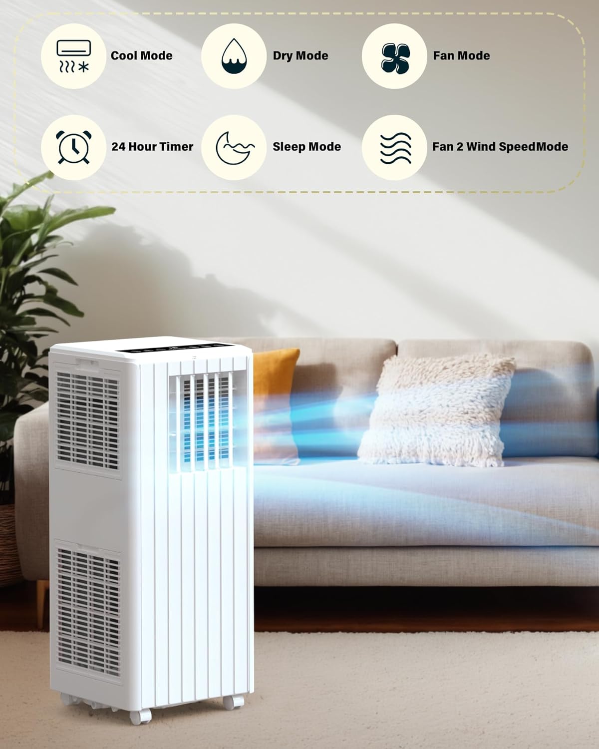 8000 BTU Portable Air Conditioners Portable AC Unit with Cool, Dehumidifier, Fan Modes, Standing Air Conditioner for Room Bedroom up to 350 sq.ft, Remote Control, Timer, Sleep Mode, Installation Kit