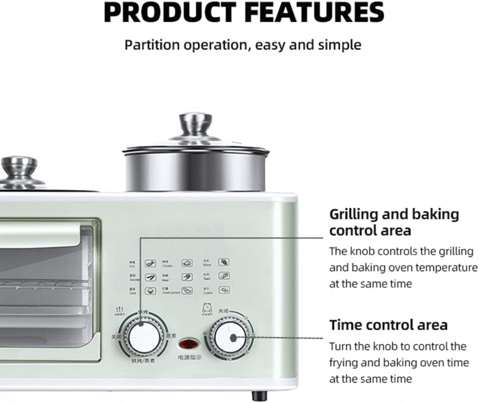 This Breakfast Appliance Features An 8-liter Oven, a 1-liter Cooking Pot, a Steamer, and a Timer, Making It Ideal for Small Kitchens and Apartments. (Avocado green)