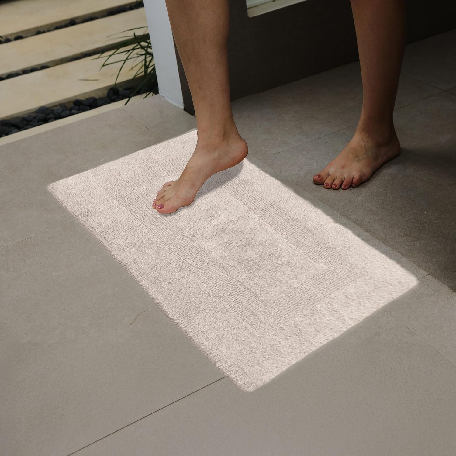 Bathroom Rugs - 2-Piece Cotton Bathroom Mat Set - Machine Washable Bath Mats for Washroom, Kitchen, or Laundry Room by Lavish Home (Ivory)