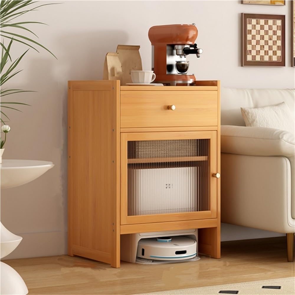 Robot Vacuum Cabinet with Removable Shelf, Modern Stand Cabinet with Drawer for Robot Vacuum Cleaner, Multi-Functional Nightstand for TV Side, Sofa(Natural)