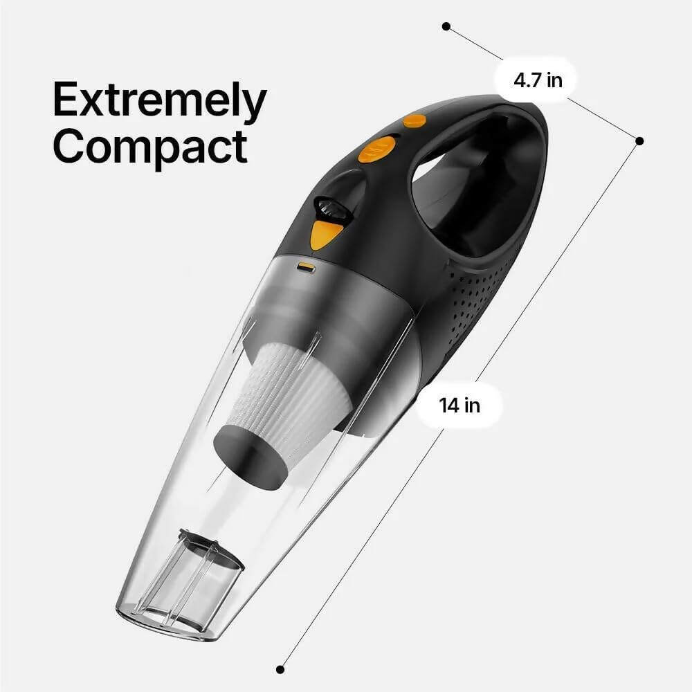 Handheld Vacuum, 33K RPM Motor & HEPA Filtration | Cordless 30min Run Time| Whisper-Quiet | 2X HEPA, Pet Tool, LED Light
