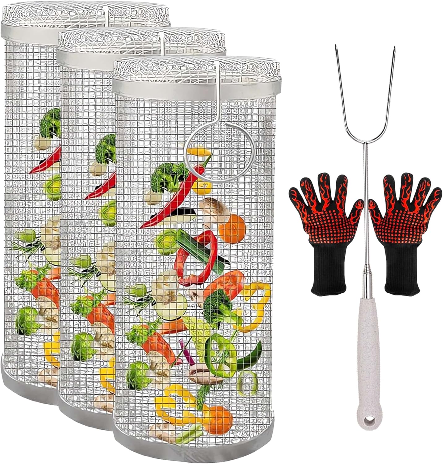 BBQ Accessories Grill Rack Basket,Portable Outdoor Stainless Steel Camping Barbecue Rack,Barbecue Grilling Baskets for Grill Vegetables, Fish, Meat Camping Essentials