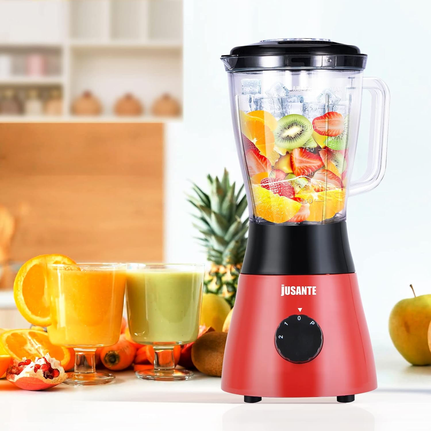 Blender for Smoothies, Small Blender with 500W Motor for Milkshake Desserts Nut Butter, Cocktails Sauces (Red)
