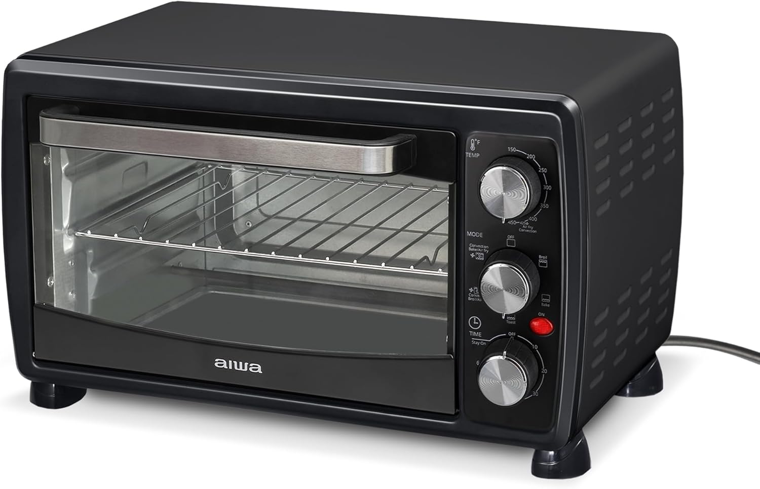 Aiwa 1400W Toaster Oven 6 Slice with Baking Tray, Air Fry Bake Toast Cook and Broil, Temperature Control, 60 Minute Timer Knob, Automatic Shutoff, Crispier Mesh Baking Tray and Crumb Tray Included