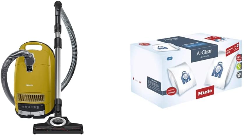 Bundle of Miele Complete C3 Calima Canister Vacuum-Corded, Curry Yellow + Miele XXL Performance Pack, 16 AirClean 3D GN Vacuum Cleaner Bags and 1 HEPA Filter, Traps and Secure Dust
