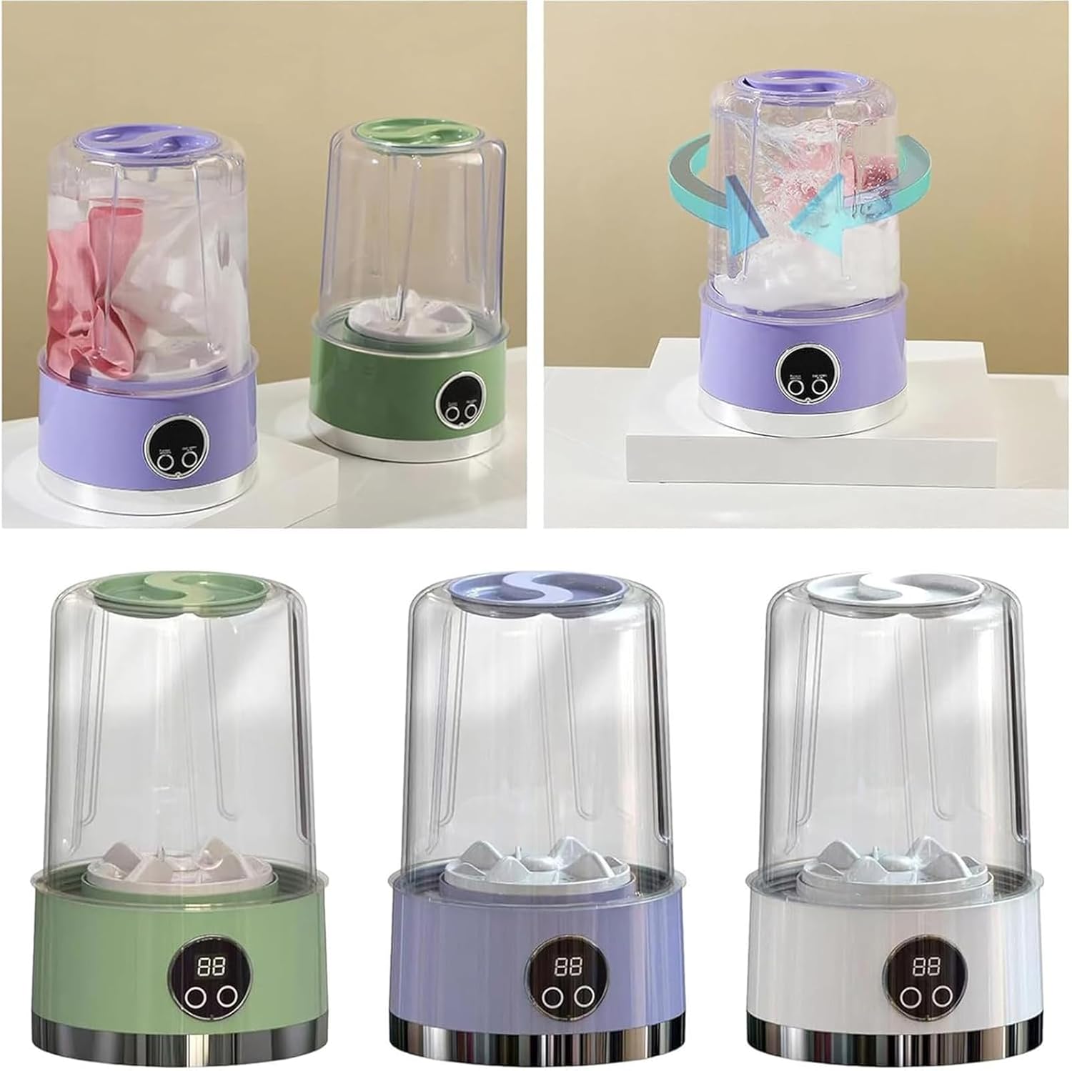 Underwear Washer, 2025 Upgraded Mini Washing Machine, Wireless Portable Laundry Cup, Portable Washing Cup,mart Laundry Cups For Bra Socks & Baby Clothes (Green)