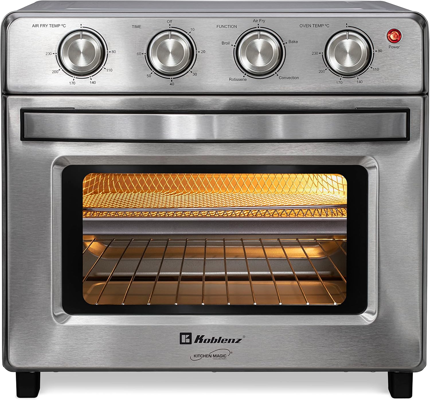 Air Fryer Toaster Smart Oven, 4-in-1 Kitchen Countertop Convection, 27-Quarts XL, 100°-500°F Temperature Controls, Top and Bottom Heater, Adjustments Brushed Stainless Steel Look