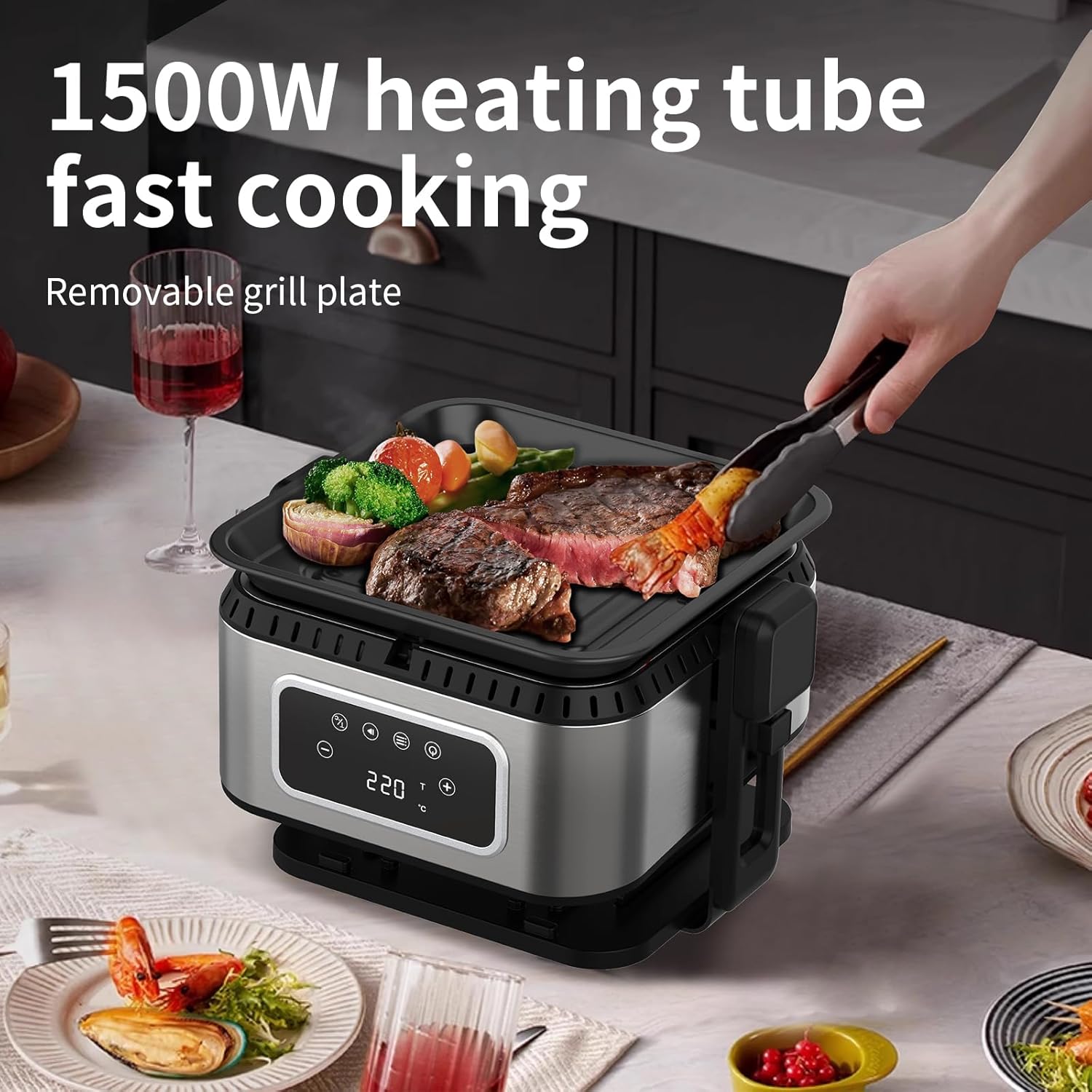 5.2QT 5-in-1 Multifunction Air Fryer with Removable Grill Pan, See-Through Window & Touchscreen, Air Fryer Oven for Grilling Steaks, Boiling, Stewing, Roasting, Baking, Turbo Crisp Technology