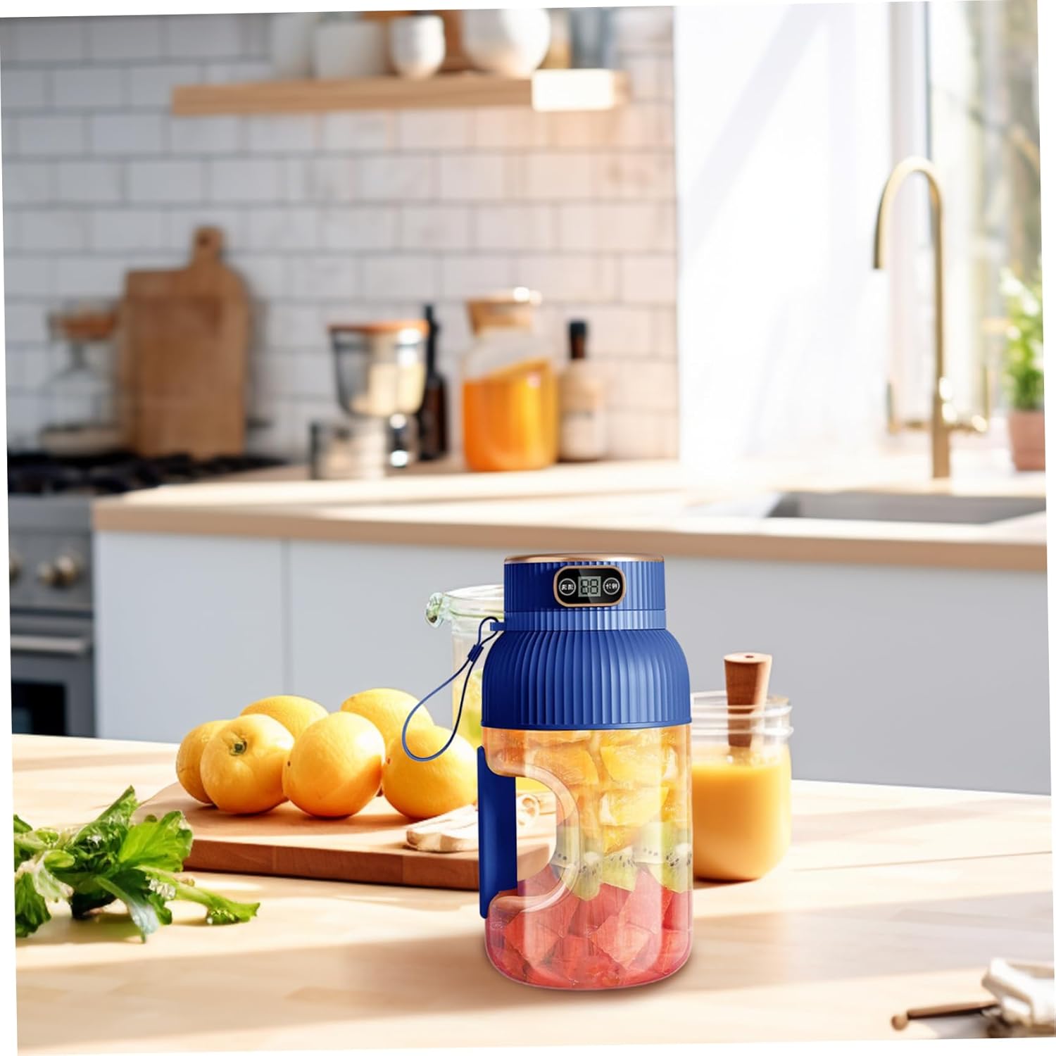 Portable Blender Large Capacity Portable Juicer Blender 10 Blades Electric Personal Blenders with Anti-slip Handle Juicer Cup with Digital Display for Kitchen Travel Sport