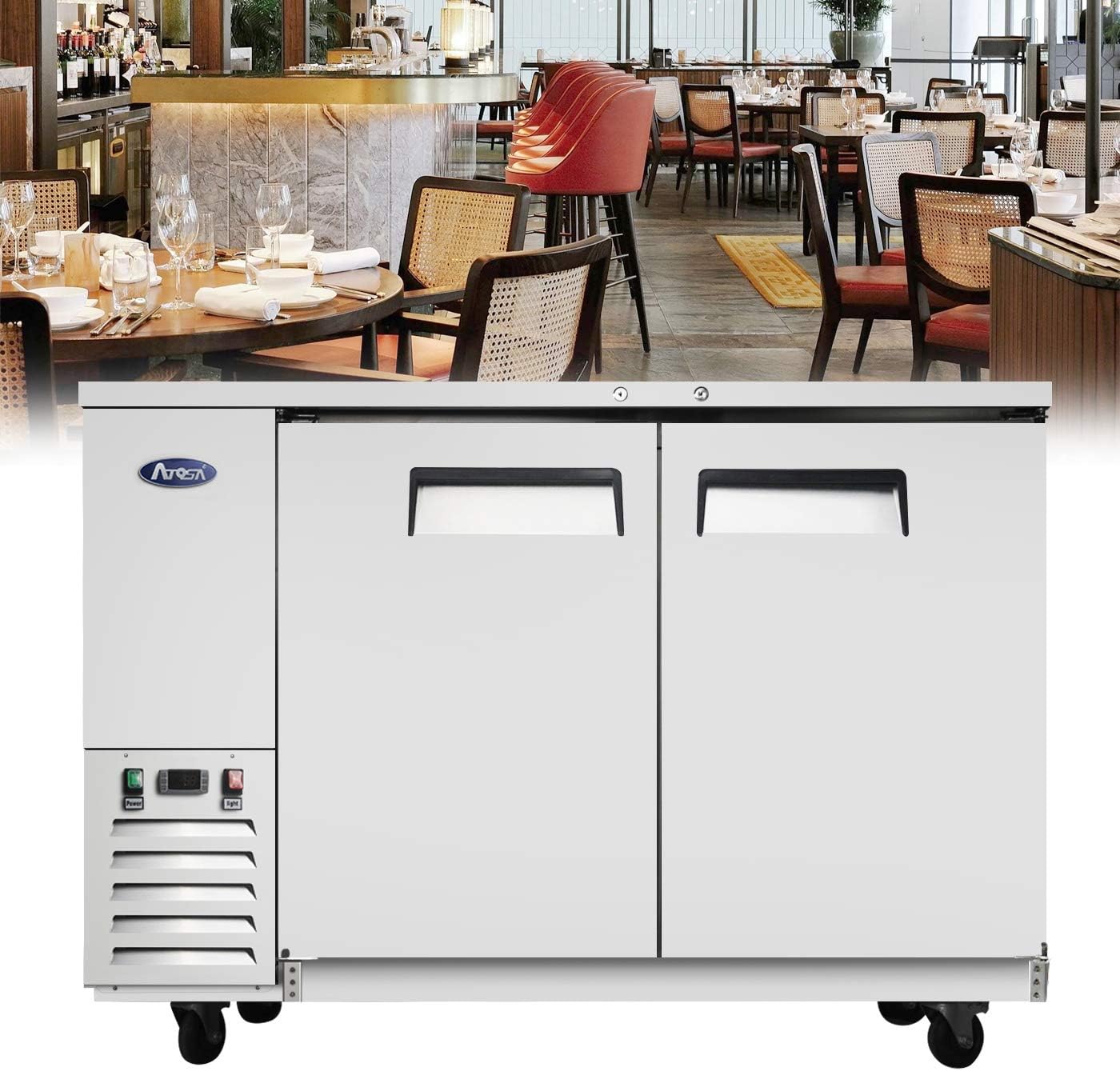 Atosa Commercial Bar Back Refrigerators, Counter Height 3 Doors Beer Beverage Cooler with LED Lighting MBB90