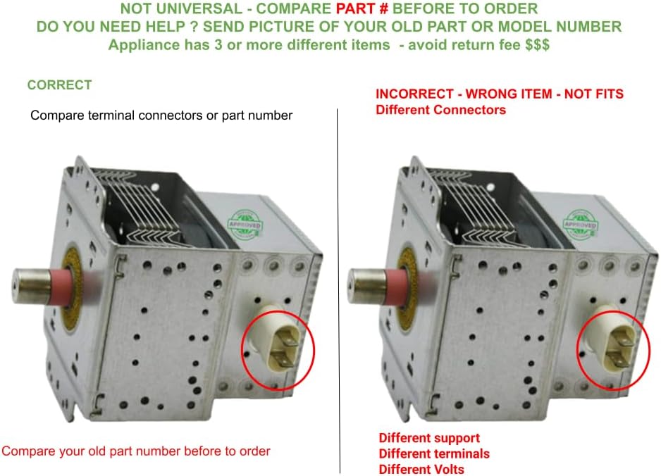 6324W1A001L CKD1A001LX compatible with Amana, Bosch, Crosley, Frigidaire, GE, Jenn Air, Kenmore, Kitchen Aid, LG, Whirlpool Microwave Magnetron fits old number 6324W1A001L