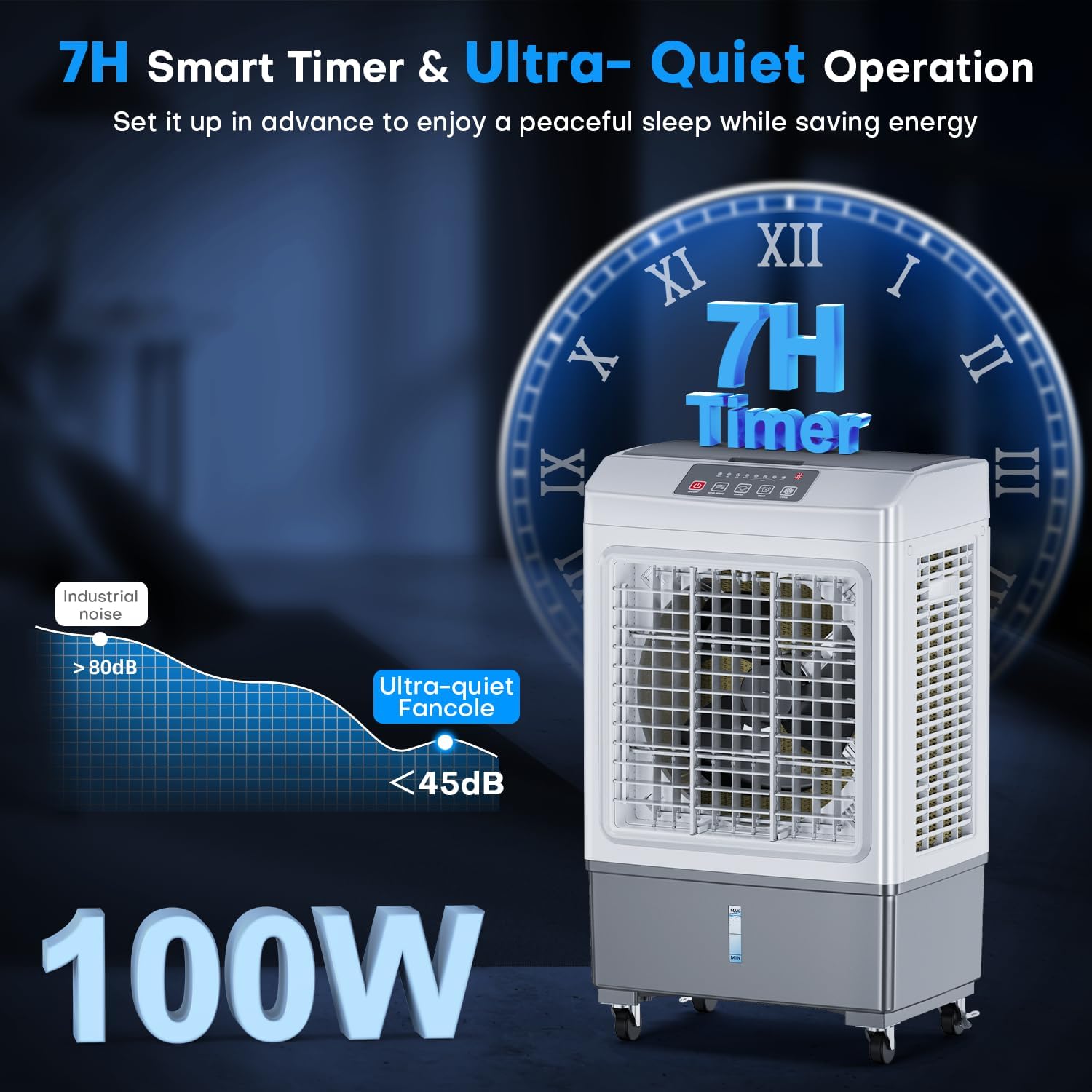 FANCOLE Windowless Air Conditioner, 2100CFM Evaporative Air Cooler with 3 Ice Packs, 700 Sq.ft Swamp Cooler Air Conditioner No Windows Needed w/3Mode & 3Speed, 7H Timer & Remote for Room Garage Patio