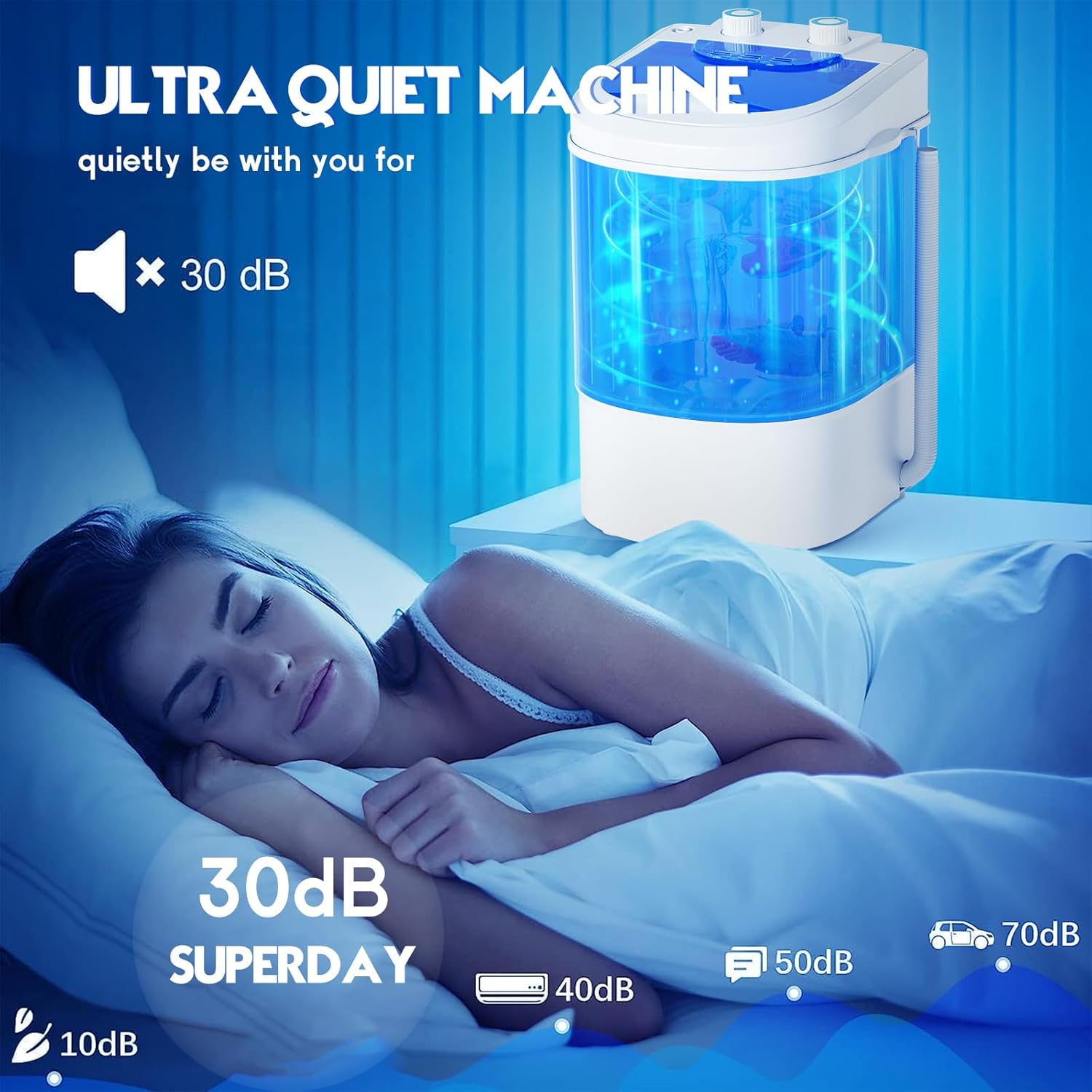 Superday Mini Portable Washing Machine, Single Tub Compact Washing Machine with Spin Cycle, 6.6LBS Washing Capacity Small Electric Washer Machine for Home, Apartments, Outdoor, RV, Dormitory, Blue