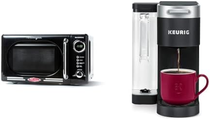 Nostalgia Retro Compact Countertop Microwave Oven - 0.7 Cu. Ft. - 700-Watts with LED Digital Display & Keurig® K-Supreme Single Serve K-Cup Pod Coffee Maker, MultiStream Technology, Black