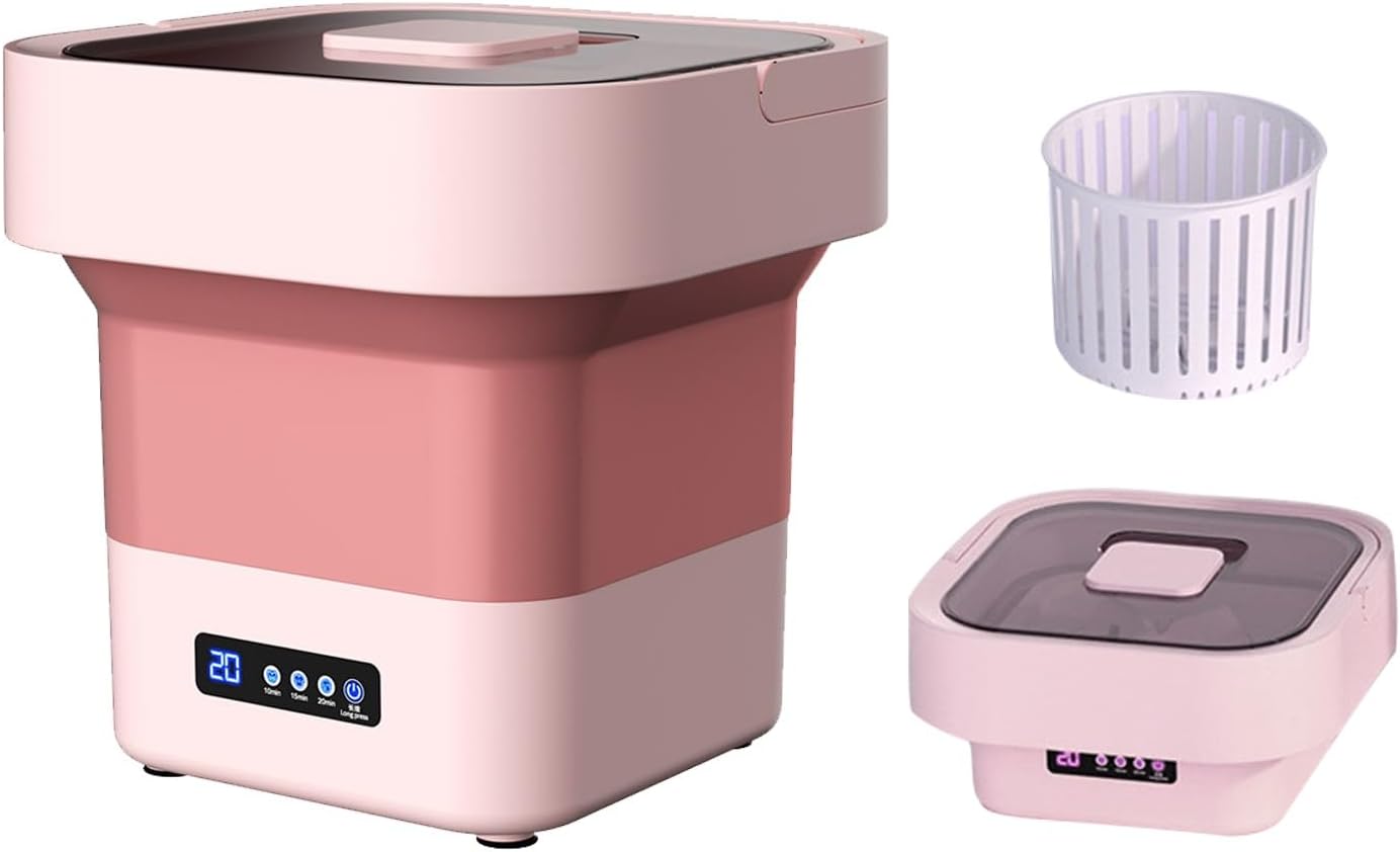THAMBA Foldable Mini Washing Machine, Small Washing Machine for Underwear, Baby Clothes, or Small Items (Color : Pink)