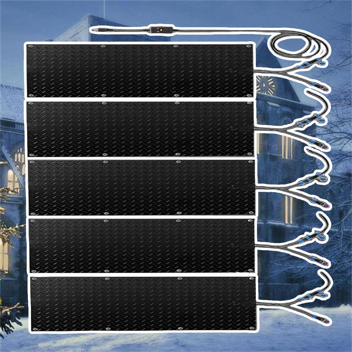 Heated Snow Melting Mats for Stairs - 1/2/3/4/5 pcs Heated Outdoor Mats - Snow Melting Mats w/Power Cord, Slip-Proof Design for Extra Traction, Winter Outdoor Snow(5 Pcs,10x48in/(25.4x121.9 cm