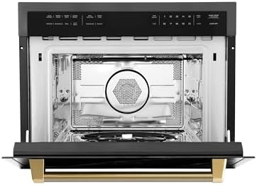 ZLINE Autograph Edition 24 in. 1.6 cu ft. Built-in Convection Microwave Oven in Black Stainless Steel and Polished Gold Helix Handle (MWOZ-24-BS-KG)