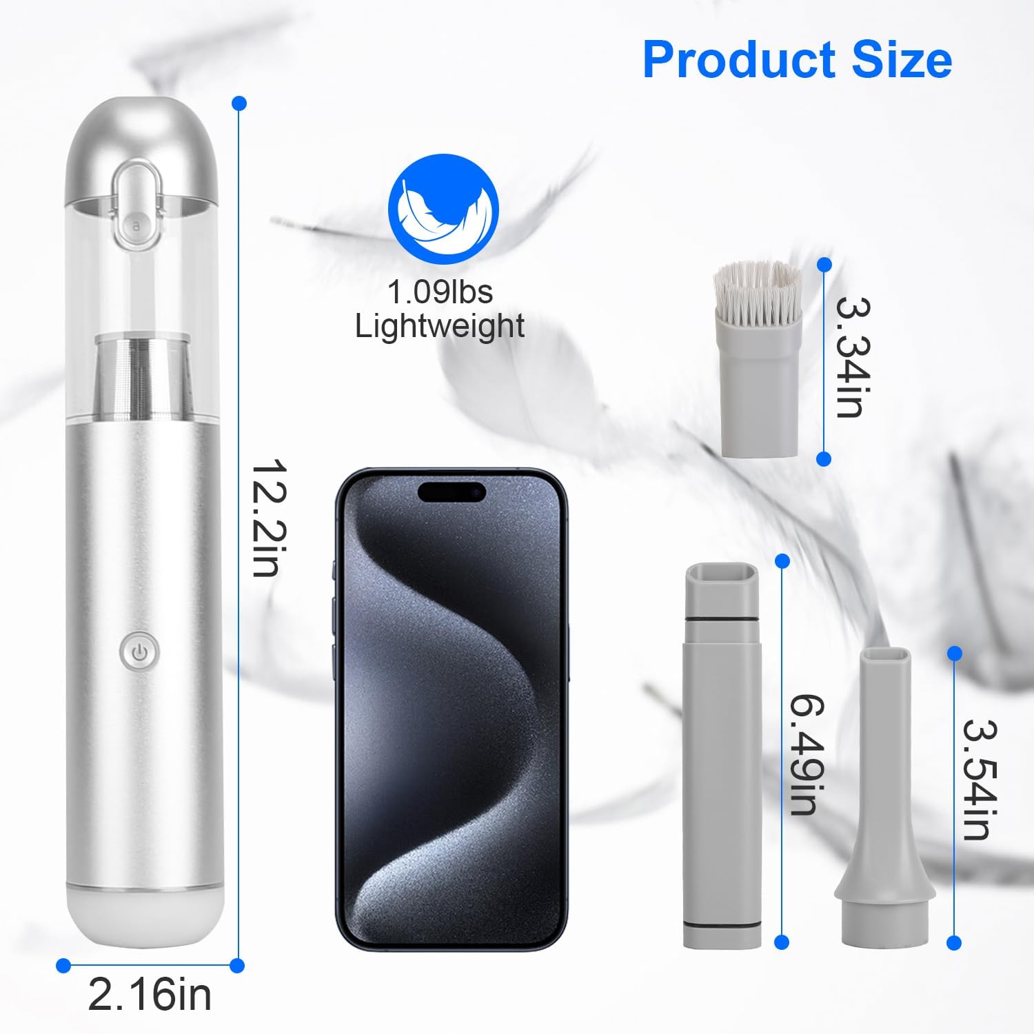 KOCASO Handheld Car Vacuum Cleaner 16000 Pa Powerful Suction with 2 Speeds High Efficiency Air Filter LED SOS Light，Rechargeable Lightweight Cordless Vacuum Cleaner for Car Office Home Keyboard