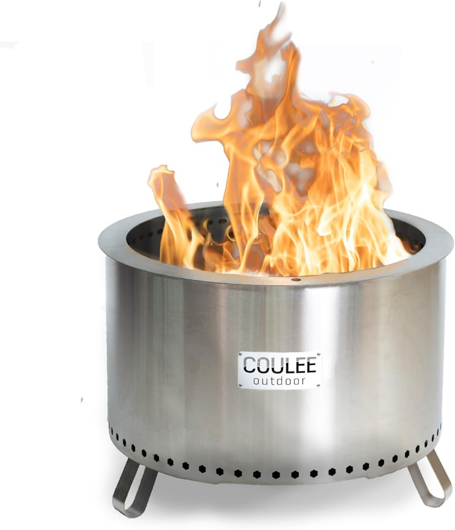 Coulee Colorado XL Smokeless Fire Pit - Versatile Multi-Fuel Fire Pit with Adjustable Swivel Grill, Cover, and Fire Tool, Featuring A Better Burn™, Perfect for Patio, Camping, and Backyard