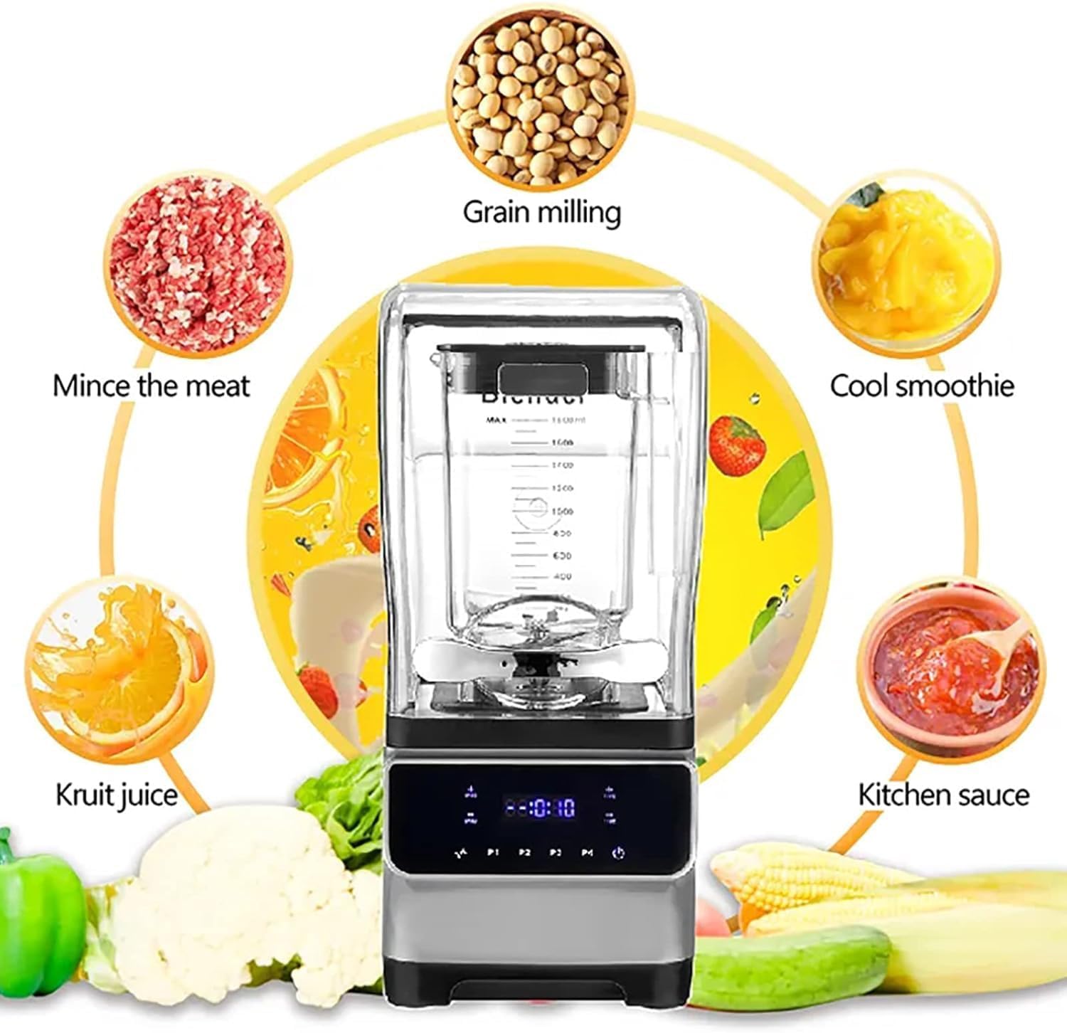 Smoothie Blender,2600W Commercial Countertop Multiple Speed Smoothie Blender,1.6L High Speed Smoothie Maker,Household Quiet Blender,for Puree, Crush Ice, Smoothies(Silver)