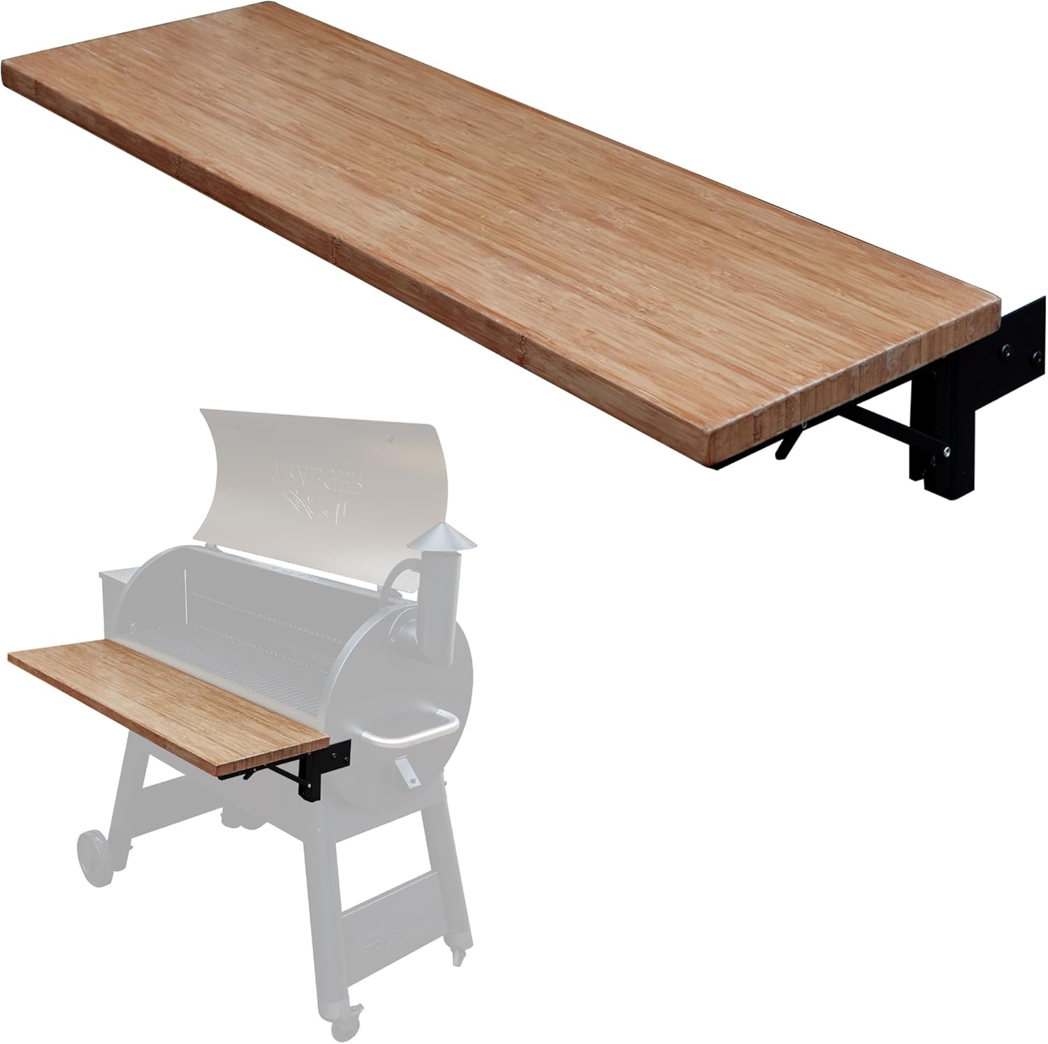 Iron Forge Tools 36.5x12 Wood Folding Grill Shelf Accessory - Charcoal Grill Accessories for Pellet Smoker Barbeque - Compatible with Traeger Pro 34, Pro 780, Ironwood 885 Series Texas Elite, Eastwood