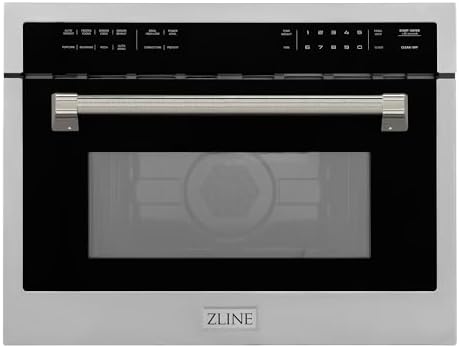 ZLINE Autograph Edition 24 in. 1.6 cu ft. Built-in Convection Microwave Oven in Stainless Steel and Polished Nickel Helix Handle (MWOZ-24-KPN)