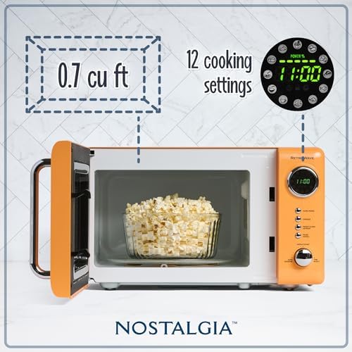 Nostalgia Retro Compact Countertop Microwave Oven - 0.7 Cu. Ft. & BLACK+DECKER EM720CB7 Digital Microwave Oven with Turntable Push-Button Door, Child Safety Lock