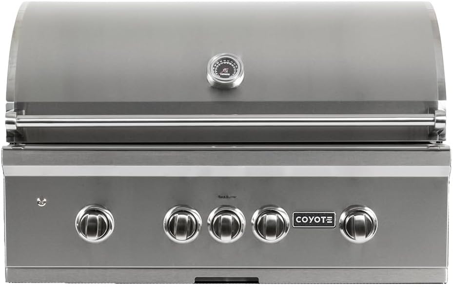 Coyote Stainless Steel Built-In Builder Grill with Infrared Sear Burner, Rotisserie & Wind Guard, 36-Inch (C1S36LP), Propane