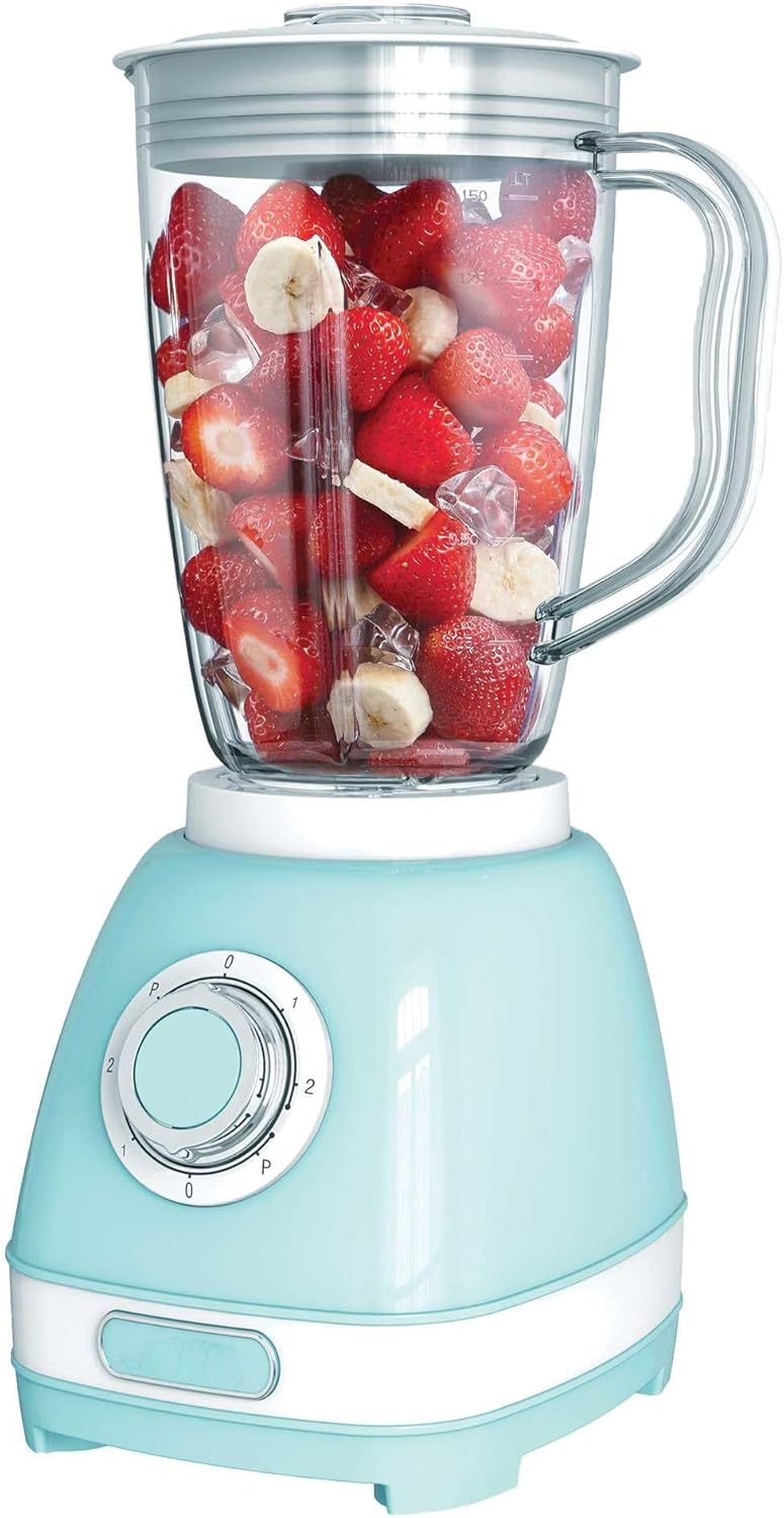 Retro 2-Speed Electric Blender with 50 Oz BPA-Free Jar – Ice Crushing & Smoothie Maker with Stainless Steel Blades, Pulse Function, Dishwasher Safe, Blue