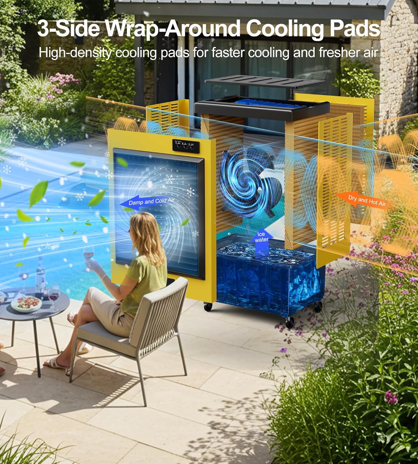 14715CFM Swamp Cooler, Evaporative Air Cooler with Continuous Auto Fill,53-Gal Water Tank,5 Ice Packs,Portable Evaporative Cooler for Outdoor Patio Garage Commercial Industrial Use, 70IN