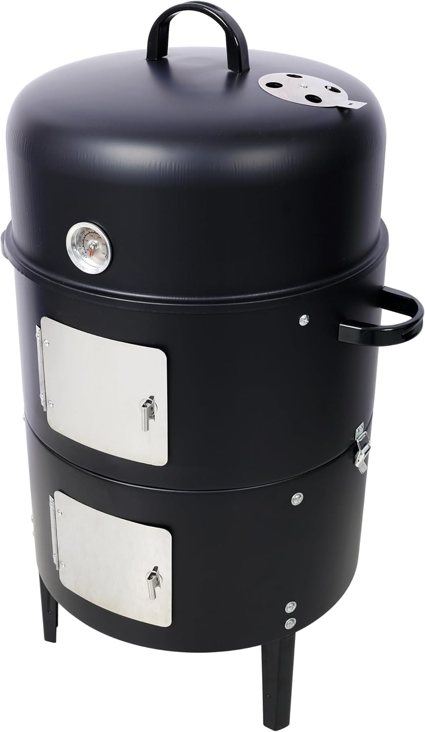 17 Inch Charcoal Smoker Grill, Heavy Duty Vertical BBQ Smoker with Thermometer, Dual Access Doors, Adjustable Air Vent, Outdoor Steel Grill for Smoking & Grilling